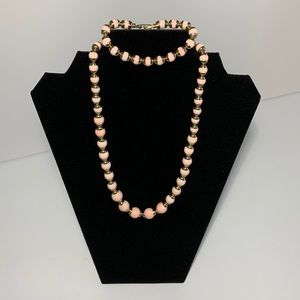 AVON Pink Gold Tone Graduated Beaded Necklace & Bracelet Set Signed AVON VTG